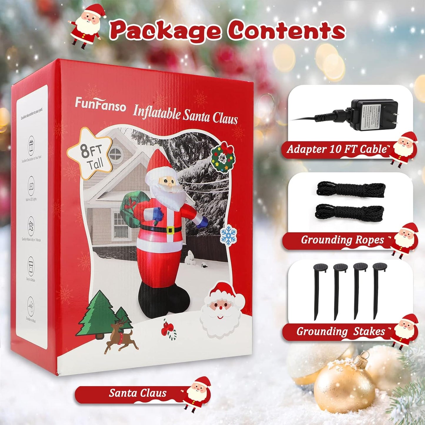 8 FT Christmas Inflatables Santa Claus Outdoor Decorations, Blow up Santa Claus with Gifts Bag, Big Santa Carrying Presents Sack, Built-In LED Light, Xmas outside Decor for Front Back Yard Garden Lawn