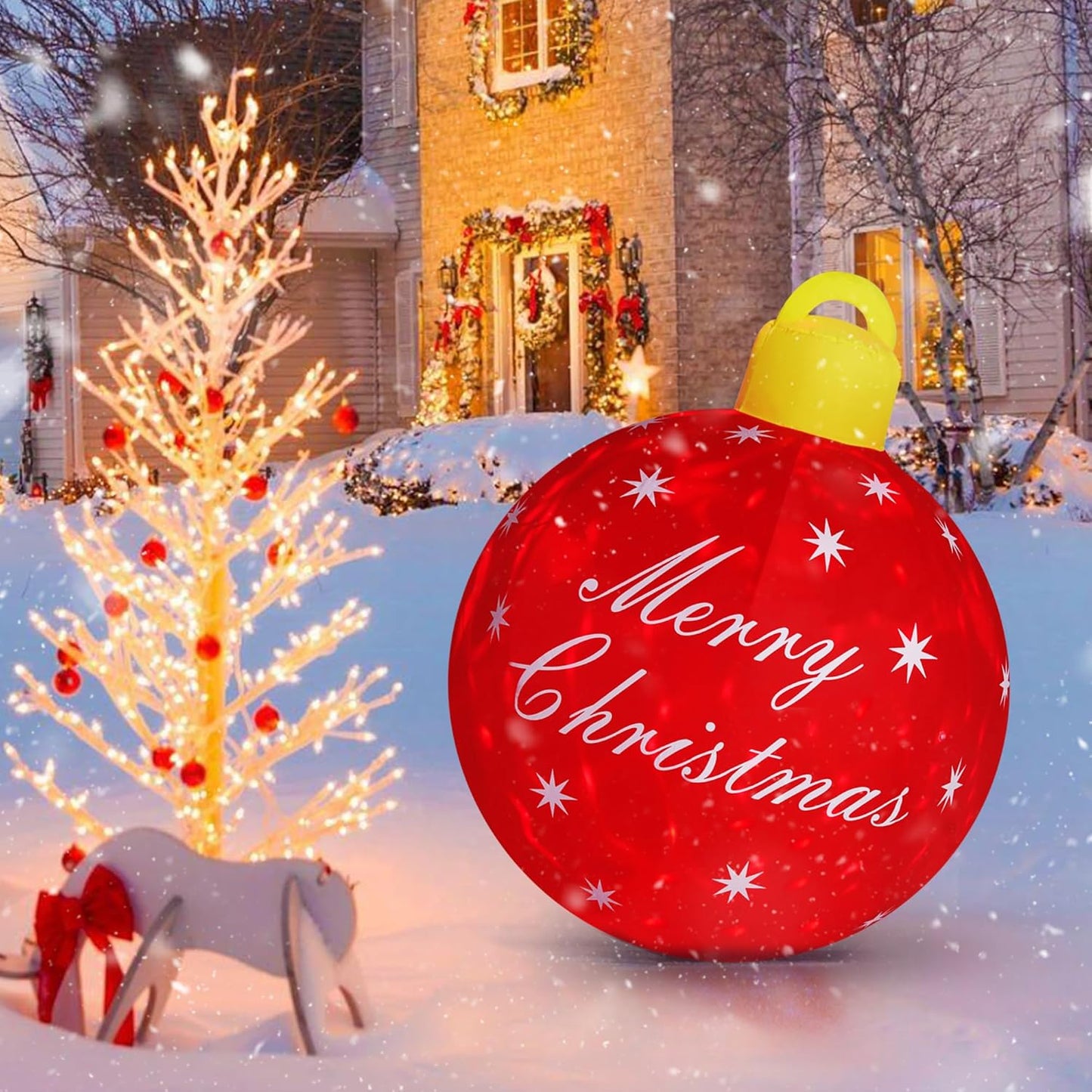 4FT Giant Merry Blow up Cute Christmas Decor Built-In LED Xmas Yard outside Indoor Party Lawn Garden Porch Lawn Holiday(4Ft Merry Christmas Ball)