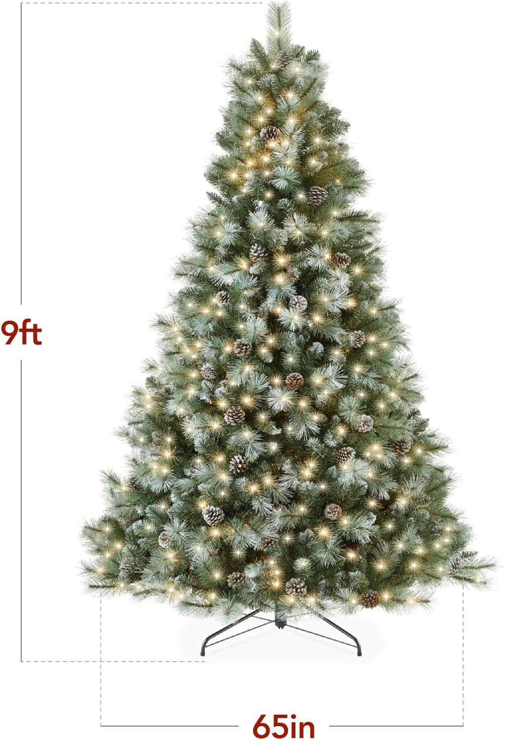 Full Scotch Pine Christmas Tree, 9Ft Pre-Lit Frosted Holiday Decor W/ 2,000 Twinkling Micro LED Lights, 2-In-1 White & Multicolor