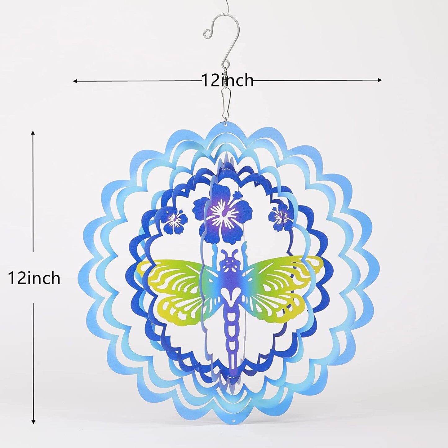 Kinetic 3D Metal Dragonfly Wind Spinner Hanging Ornament Worth Gift for Home and Garden - 12Inch Dragonfly Mandala Kinetic Hanging Whirligigs Sun Catcher Windmills