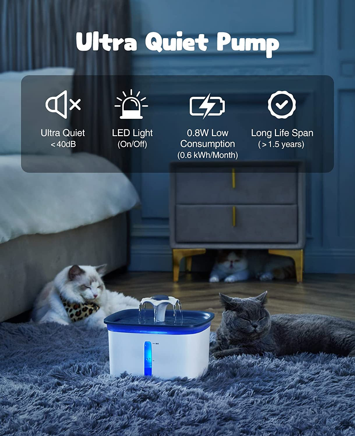 95Oz/2.8L Pet Fountain, Automatic Cat Water Fountain Dog Water Dispenser with Smart Pump for Cats, Dogs, Multiple Pets (Blue, Plastic)