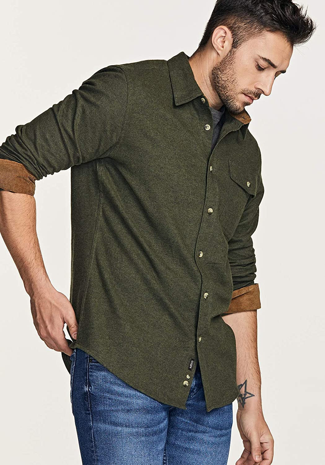 Men'S All Cotton Flannel Shirt, Long Sleeve Casual Button up Plaid Shirt, Brushed Soft Outdoor Shirts