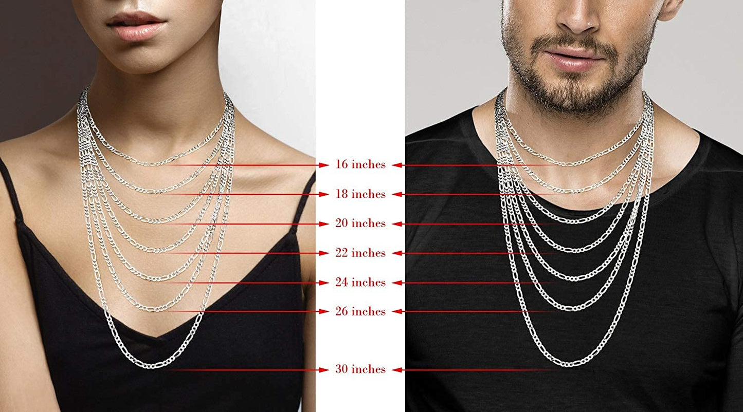 925 Sterling Silver Italian 5Mm Diamond-Cut Figaro Link Chain Necklace for Women Men, Made in Italy