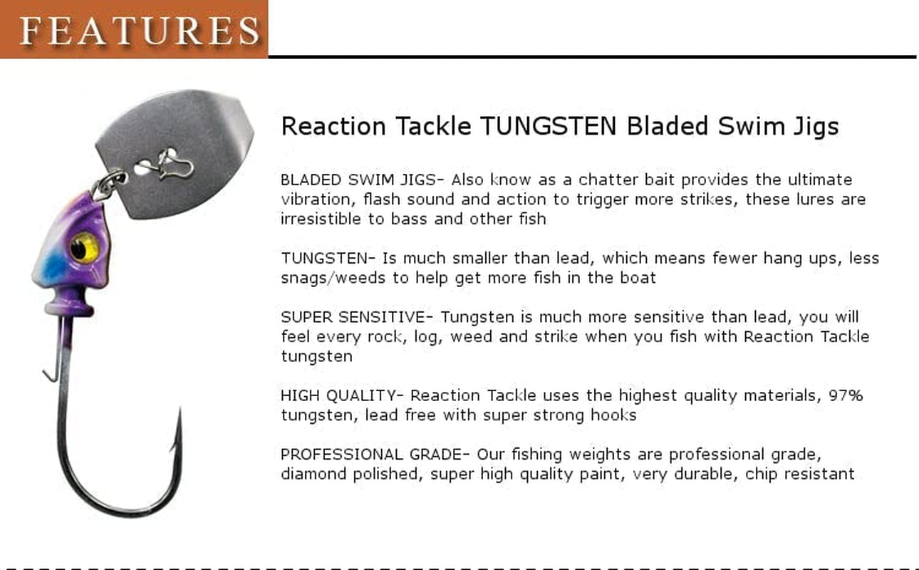 Tungsten Bladed Swim Jig Heads for Fishing - 2 Pack of Fishing Jigs for Large and Smallmouth Bass, Trout, Walleye - with Bladed Head to Make a Chatter Sound -Vibrating Spinner Bait