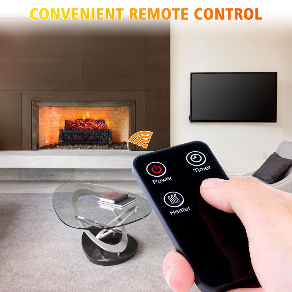 Lifeplus Electric Fireplace Insert Log Set Heater Portable Freestanding with Remote Control Adjustable Brightness Antique Bronze Finish, 23"