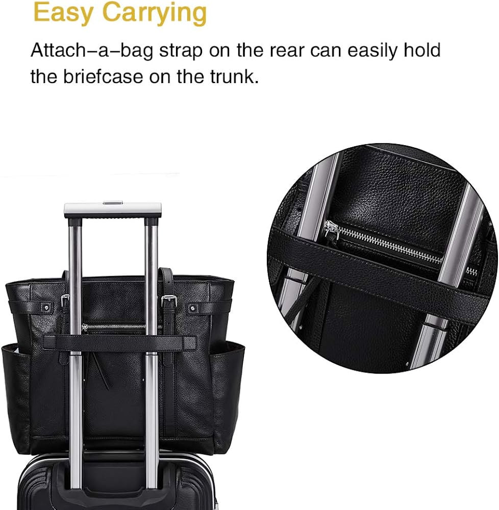 Laptop Totes for Women Genuine Leather Briefcase Large Ladies Shoulder Bag Work Handbags 15.6 Inch Computer