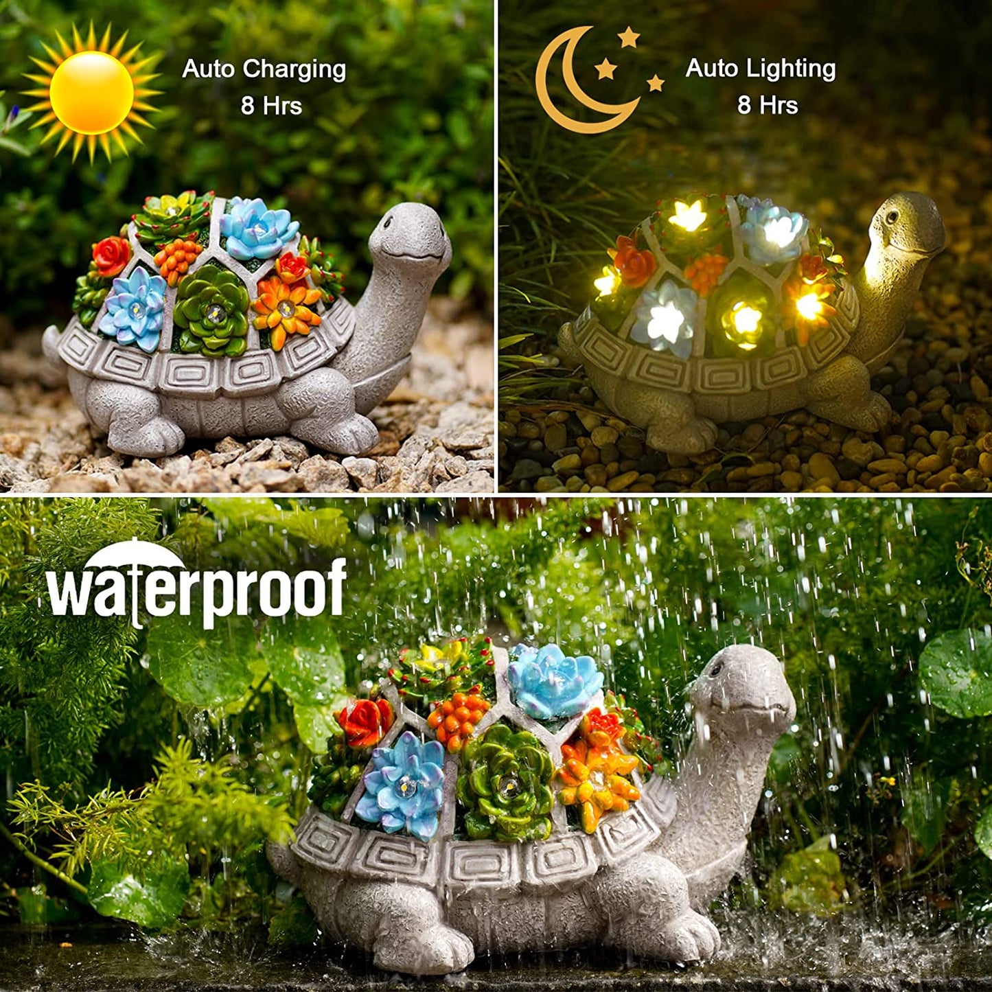 Nacome Solar Garden Statue Turtle Figurine with Succulent and 7 LED Lights - Outdoor Lawn Decor Garden Tortoise Statue for Patio, Balcony, Yard, Lawn Ornament - Unique Housewarming(Turtle)
