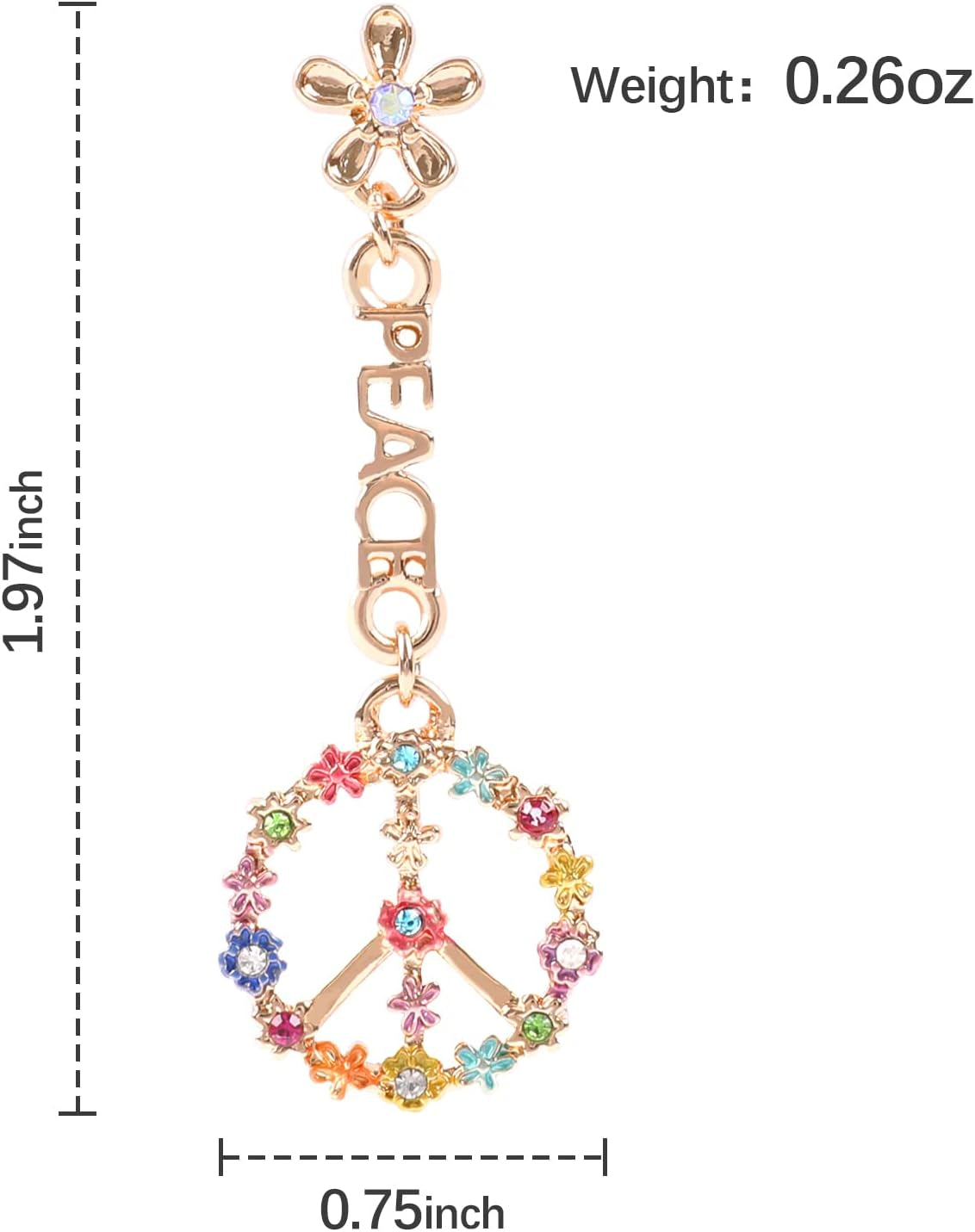 Peace Sign Earrings Heart Flower Diamond Drop Earrings for Women Girls, Zirconia Love Heart Pendant Dangle Earring, Silver Rose Gold Chain Birthday Valentines Day Jewelry Gifts