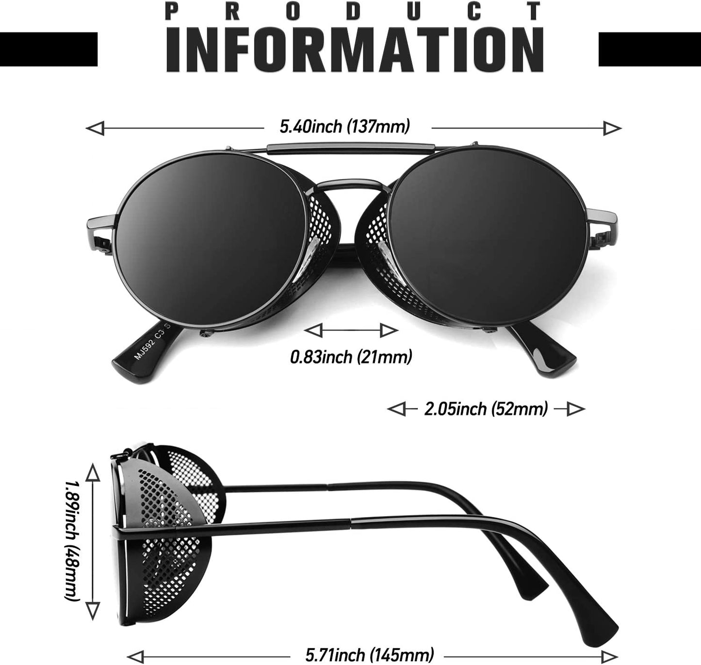 Retro round Polarized Steampunk Sunglasses Men Women Side Shield Goggles Gothic S92-ADVANCED POLARIZED