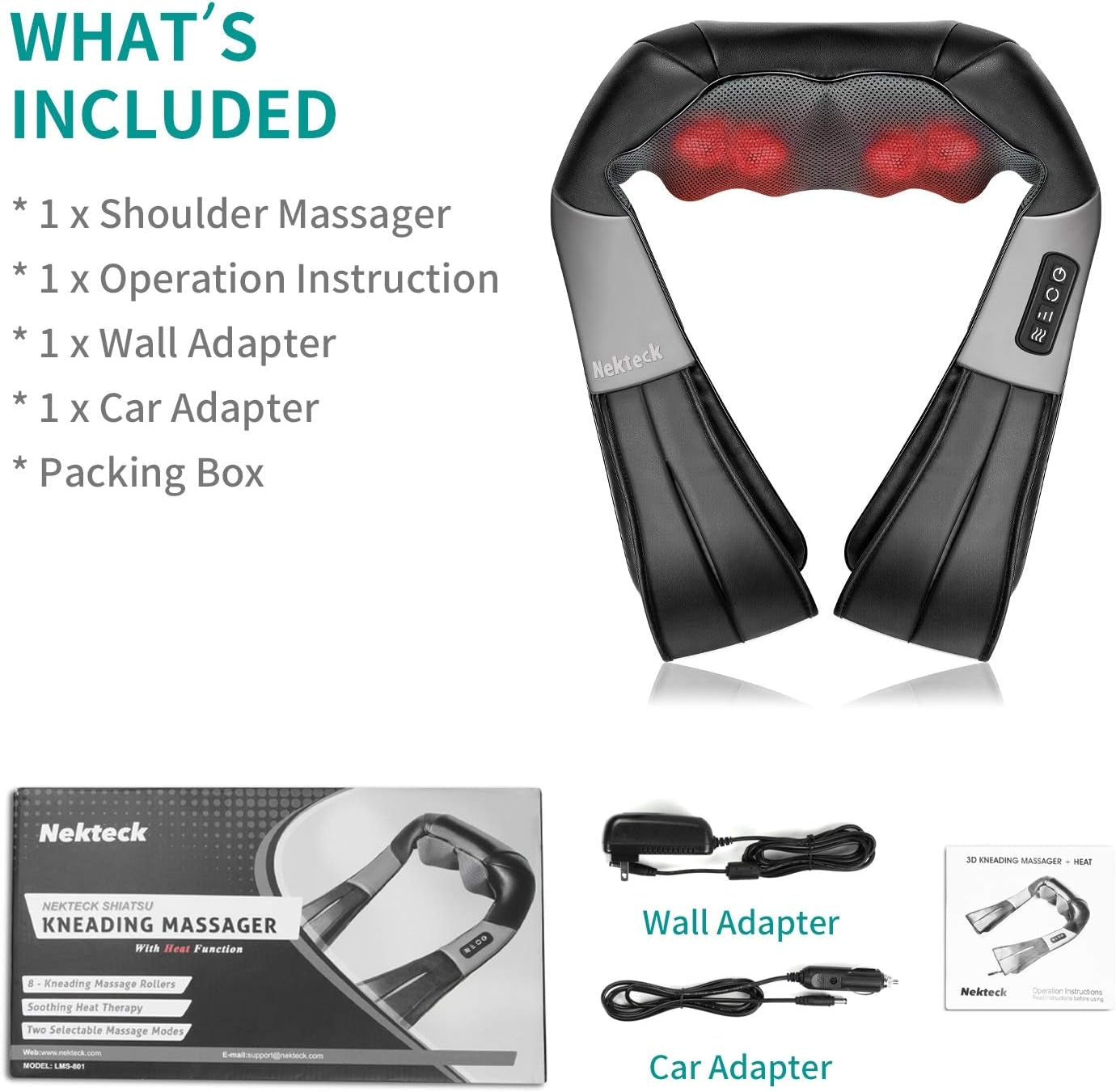 Shiatsu Neck and Back Massager with Soothing Heat, Electric Deep Tissue 3D Kneading Massage Pillow for Shoulder, Leg, Body Muscle Pain Relief, Home, Office, and Car Use