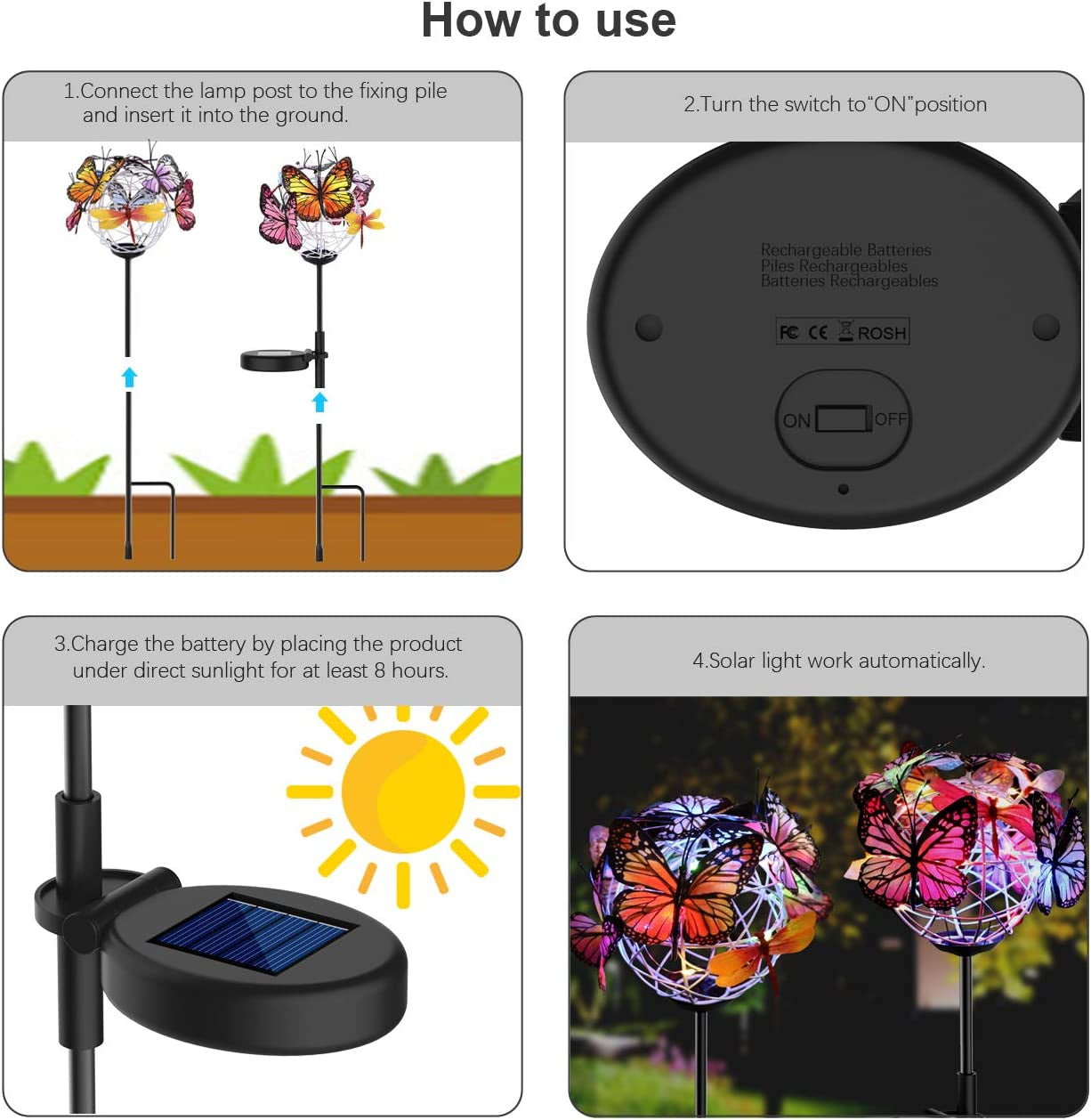 Solar Lights Outdoor Butterfly Lights Garden Decorative Solar Stake Lights with Butterflies Decor Powered Waterproof for Garden Yard Pathway 2 Pack