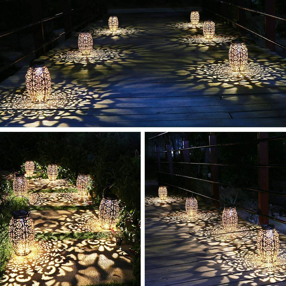 Kaixoxin Solar Lantern Lights for Hanging or Table Outdoor Solar Light for Patio Courtyard Garden (Silver-1) (2)