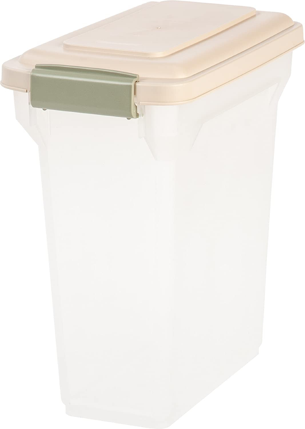 IRIS USA 12.5 Lbs / 15 Qt Weatherpro Airtight Pet Food Storage Container, for Dog Cat Bird and Other Pet Food Storage Bin, Pet Supplies, Keep Pests Out, Keep Fresh, Easy Access, BPA Free, Almond/Clear