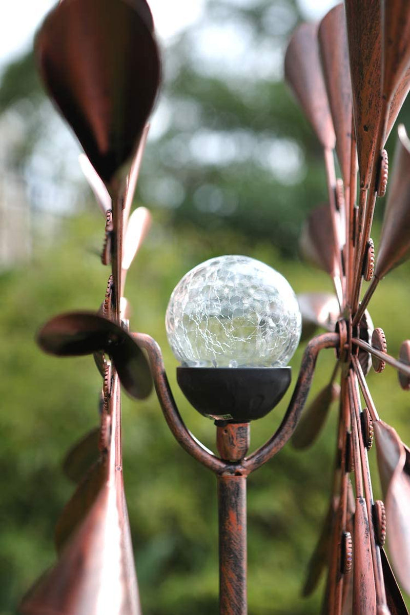 Copper 79In Large Solar Wind Spinner Multi-Color Seasonal LED Lighting Solar Powered Glass Ball with Kinetic Wind Spinner Dual Direction for Patio Lawn & Garden …