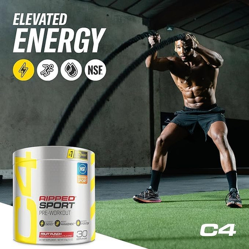 C4 Ripped Sport Pre Workout Powder Fruit Punch - NSF Certified for Sport + Sugar Free Preworkout Energy Supplement for Men & Women | 135Mg Caffeine | 30 Servings