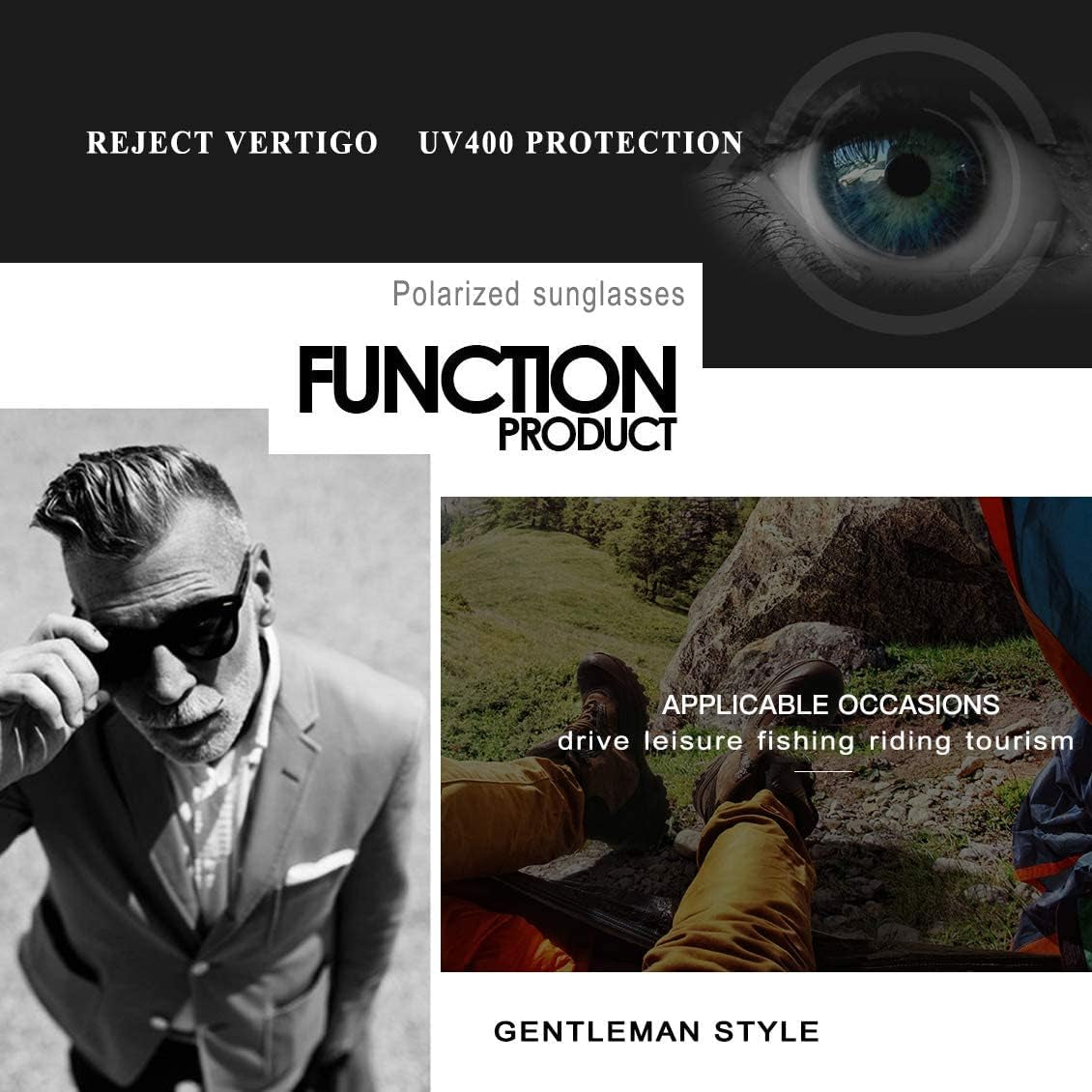 Sunglasses Men Polarized Sunglasses for Mens and Womens,Black Retro Sun Glasses Driving Fishing UV Protection