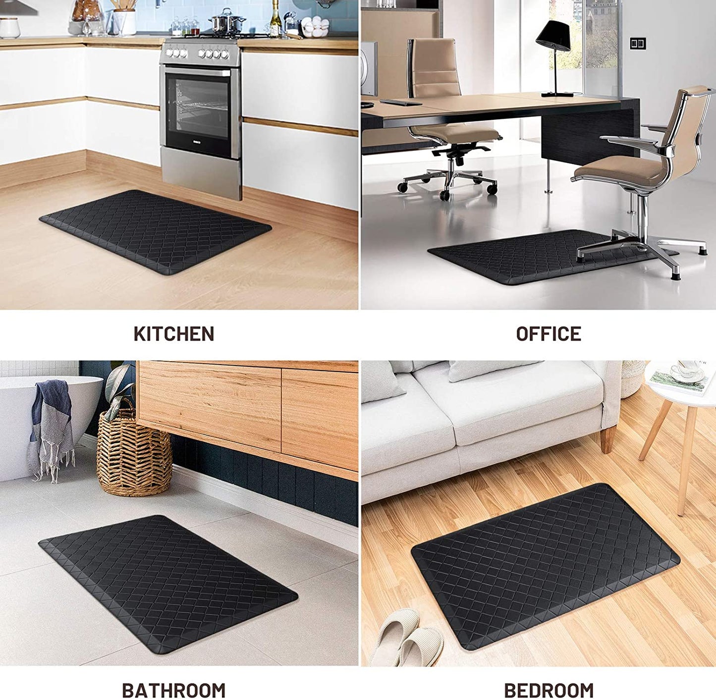 Kitchen Floor Mat Cushioned Anti-Fatigue Kitchen Rug,17.3"X28",Thick Waterproof Non-Slip Kitchen Mats and Rugs Heavy Duty Ergonomic Comfort Rug for Kitchen,Floor,Office,Sink,Laundry,Black