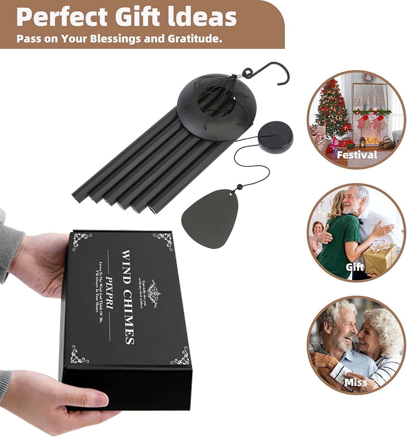 Wind-Chimes-Outdoor-Large-Decor, Deep Tone Soothing Melodic Tones Windchimes, Wind Chimes for Outside, Memorial Wind Chimes Best Gift for Mom Women Grandma Neighbors(32" Black Coated Aluminum)