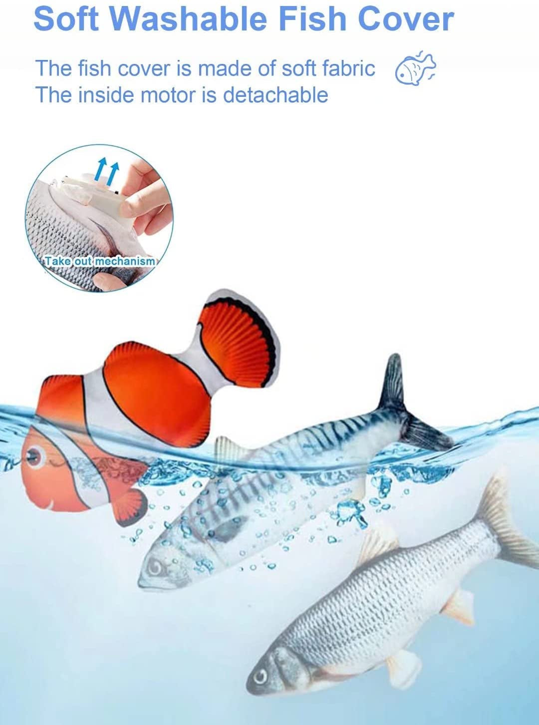 Cat Toys Flopping Fish with Silvervine and Catnip, 2022 Upgraded, Moving Cat Kicker, Floppy Wiggle Fish for Small Dogs, Motion Kitten Toy Interactive Cat Exercise Toys, Mice Animal Toys 10.5"