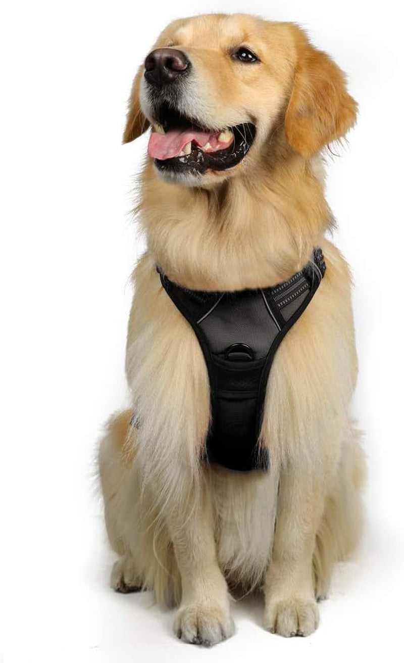 Dog Harness, No-Pull Pet Harness with 2 Leash Clips, Adjustable Soft Padded Dog Vest, Reflective No-Choke Pet Oxford Vest with Easy Control Handle for Large Dogs, Black, L