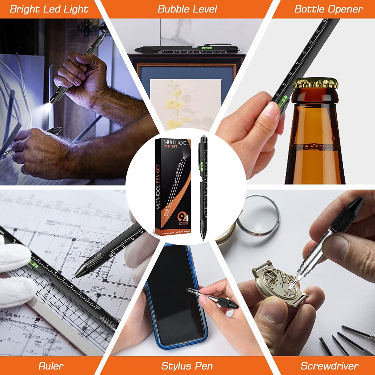 Gifts for Men, Dad Gifts from Daughter Son, Stocking Stuffers for Men Adults, 9 in 1 Multitool Pen, Cool Gadgets for Men, Mens Gifts for Christmas, Valentines Day Gifts for Him Boyfriend Men Husband