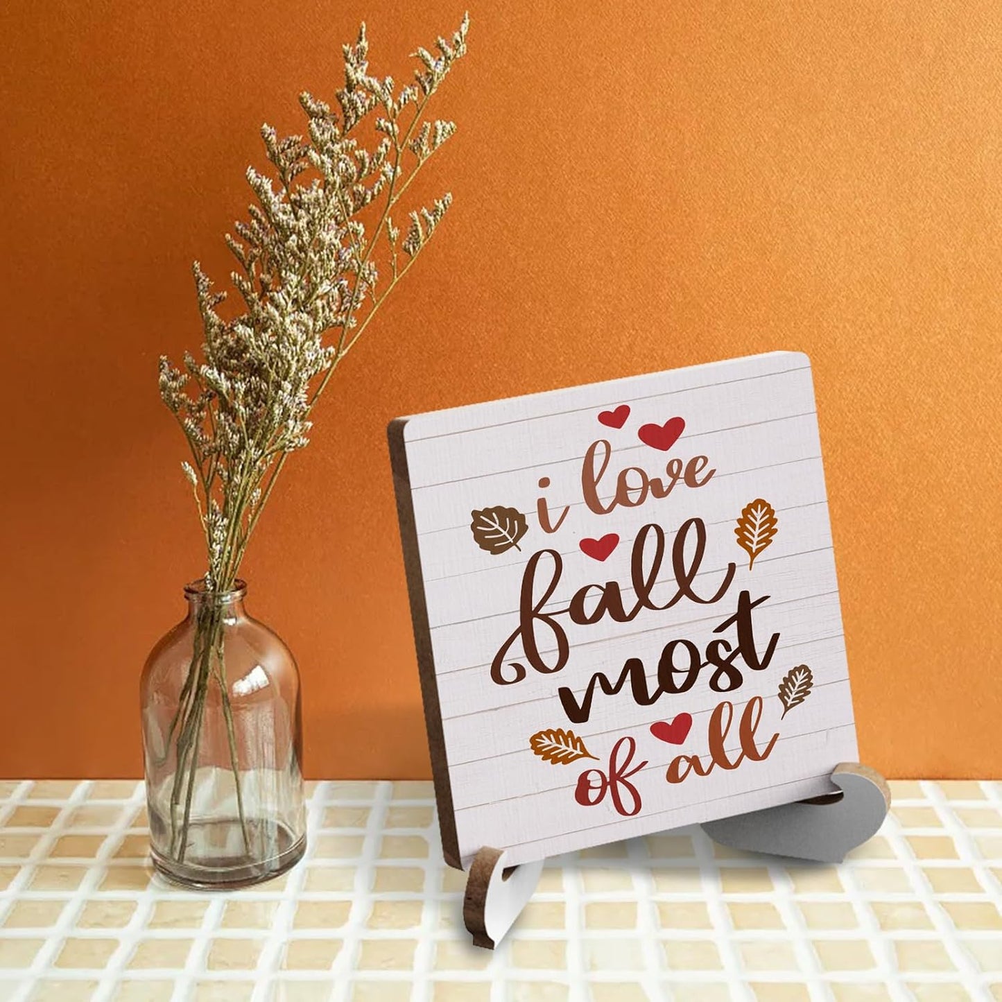 Fall Sign Autumn Thanksgiving Fall Decor Rustic Wooden Desk Decor Funny Fall Quotes for Home Farmhouse Kitchen Shelf Table Centerpieces Seasonal Harvest Decoration Plaque with Wood Stand