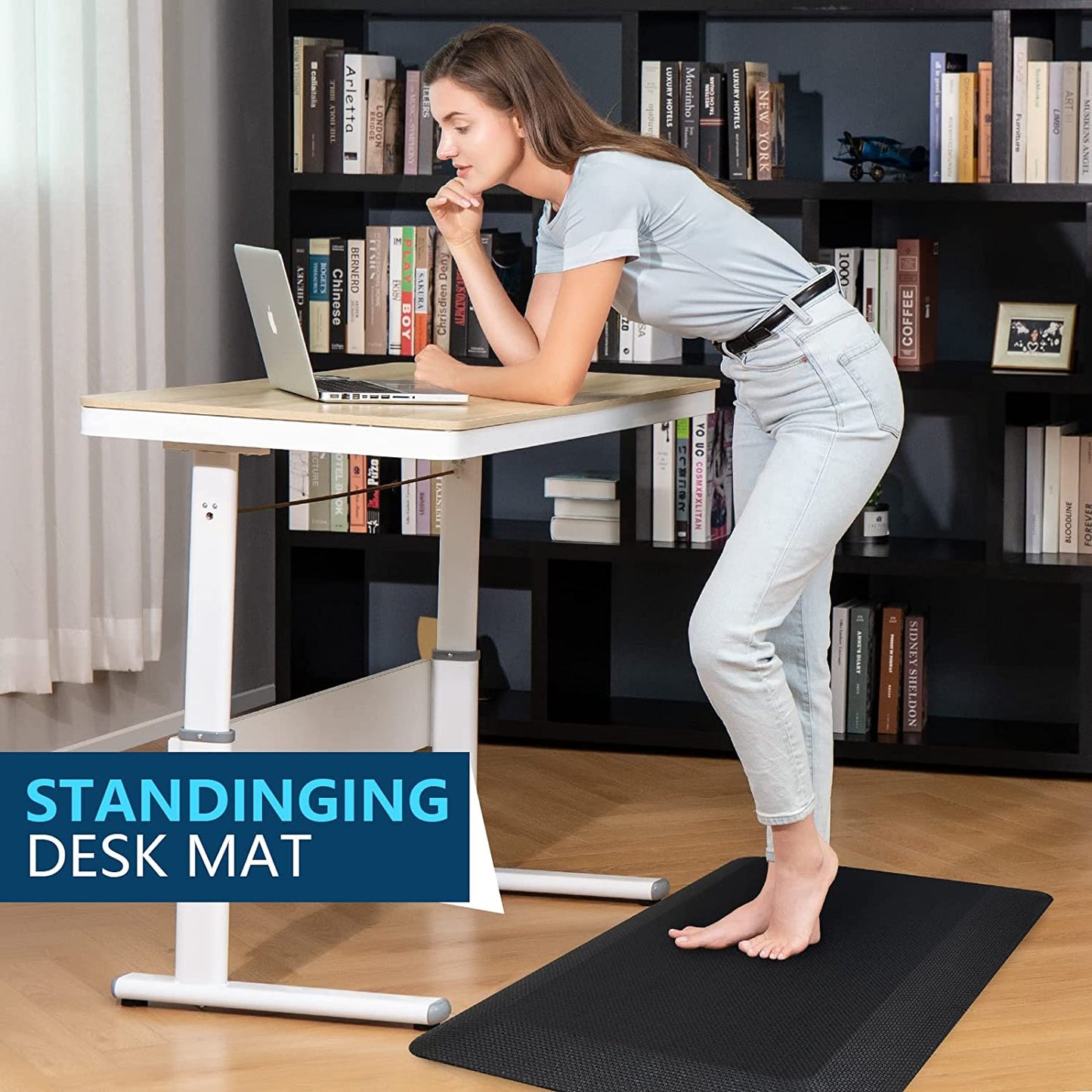 Anti Fatigue Mat Floor Kitchen Mat, Standing Desk Mat Foam Cushioned anti Fatigue Mats Comfort Standing Pad 9/10 Inch Thick (20" X 32", Black)