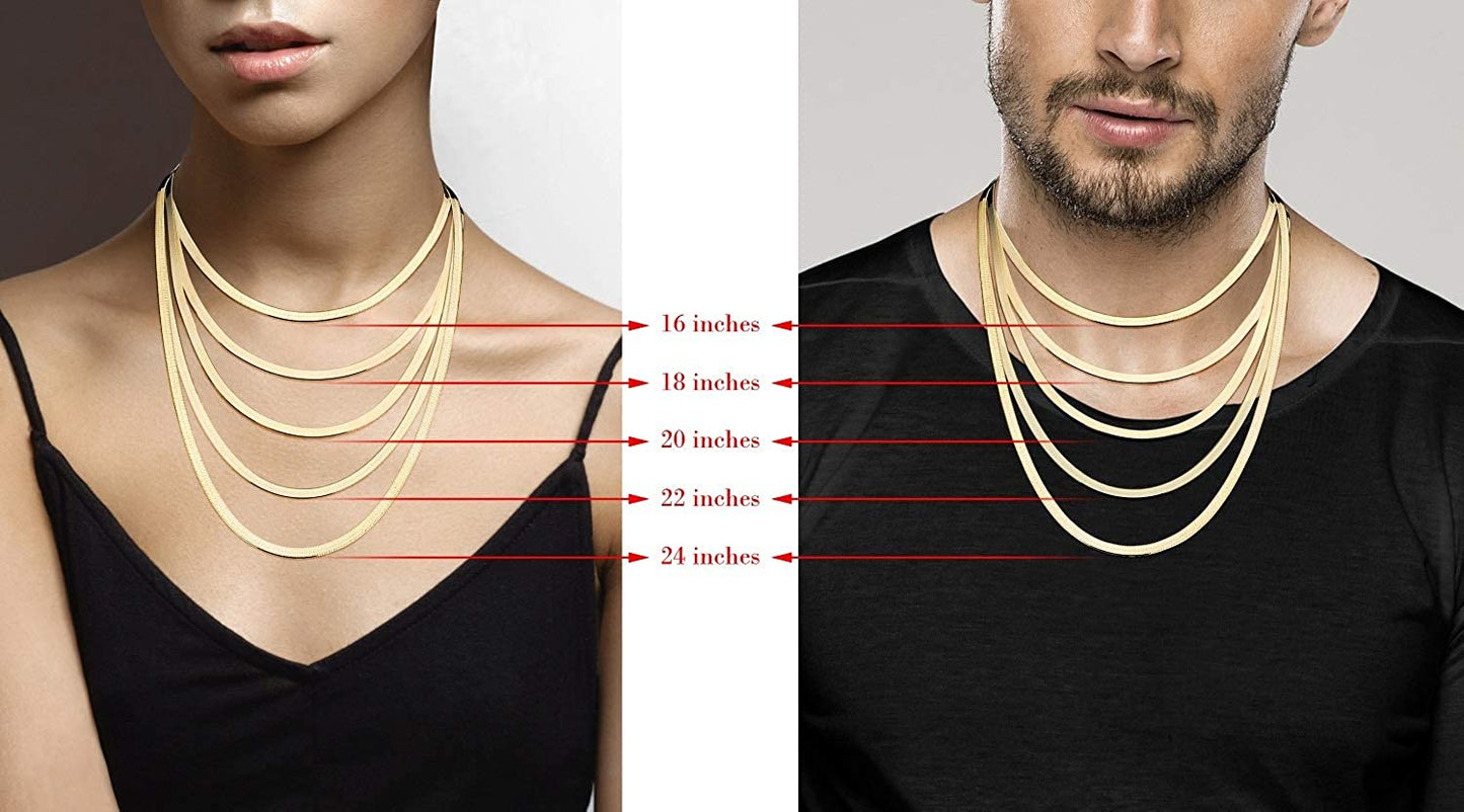 Solid 18K Gold over Sterling Silver Italian 4.5Mm Flexible Flat Herringbone Chain Necklace for Women and Men, 925 Made in Italy