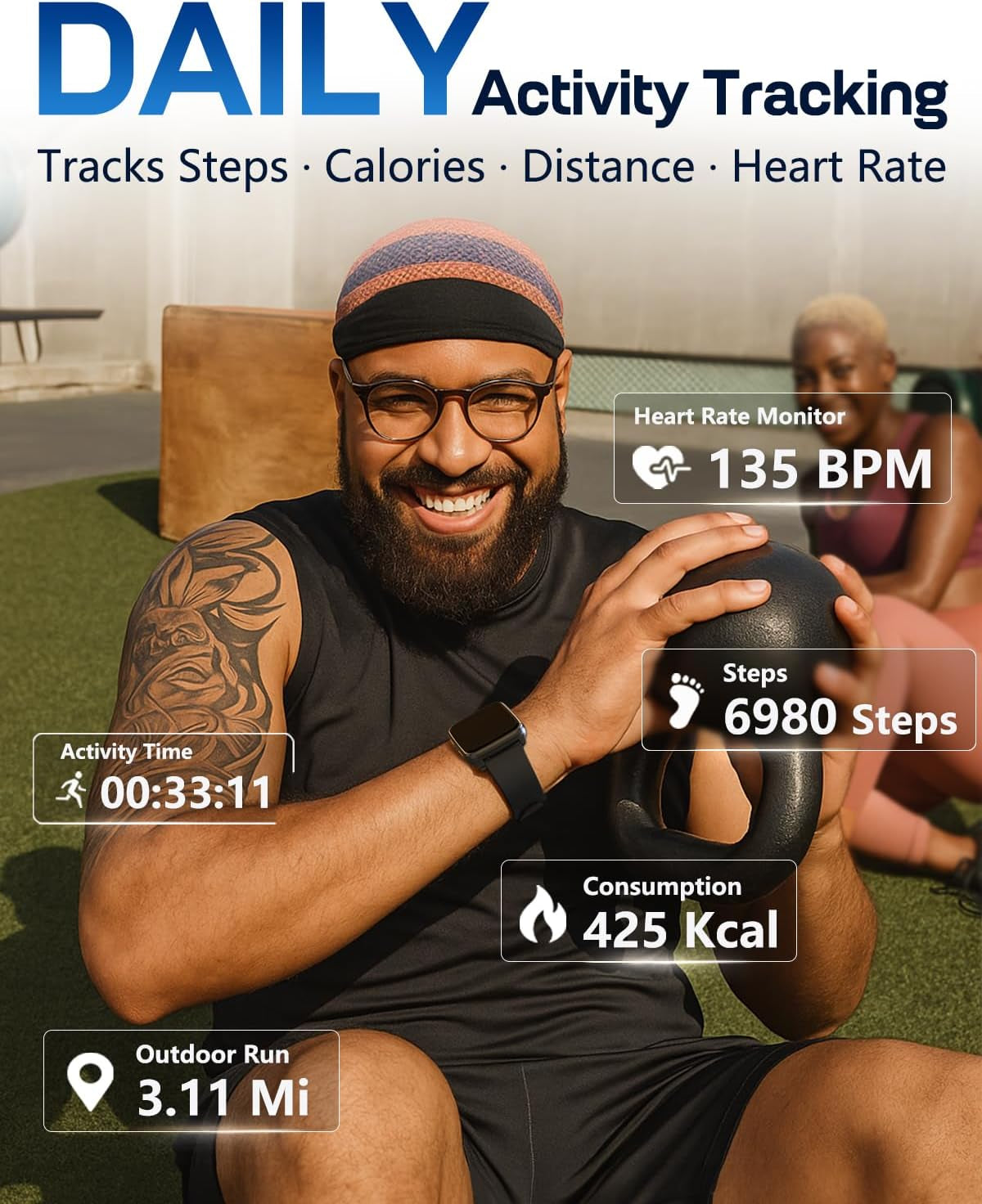 Fitness Tracker with 24/7 Heart Rate & Blood Pressure Monitor, Blood Oxygen & Sleep Tracker, Smart Watch with Step Calorie Counter, IP68 Waterproof Activity Tracker for Women Men Android Ios