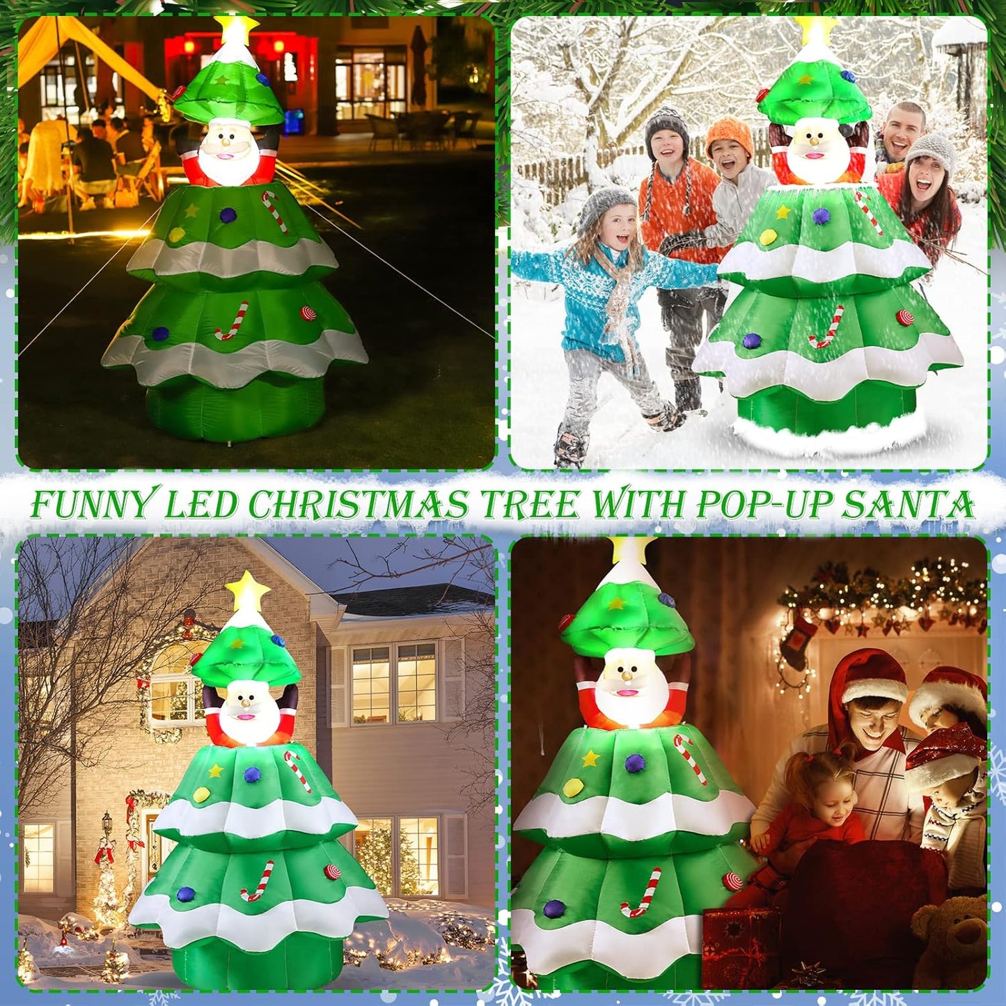 6-Foot Inflatable Christmas Tree with POP-UP Santa, Outdoor Indoor LED Lighted Christmas Tree Decor, Blow up Yard Decorations for Home Family Party Holiday Yard Lawn Garden