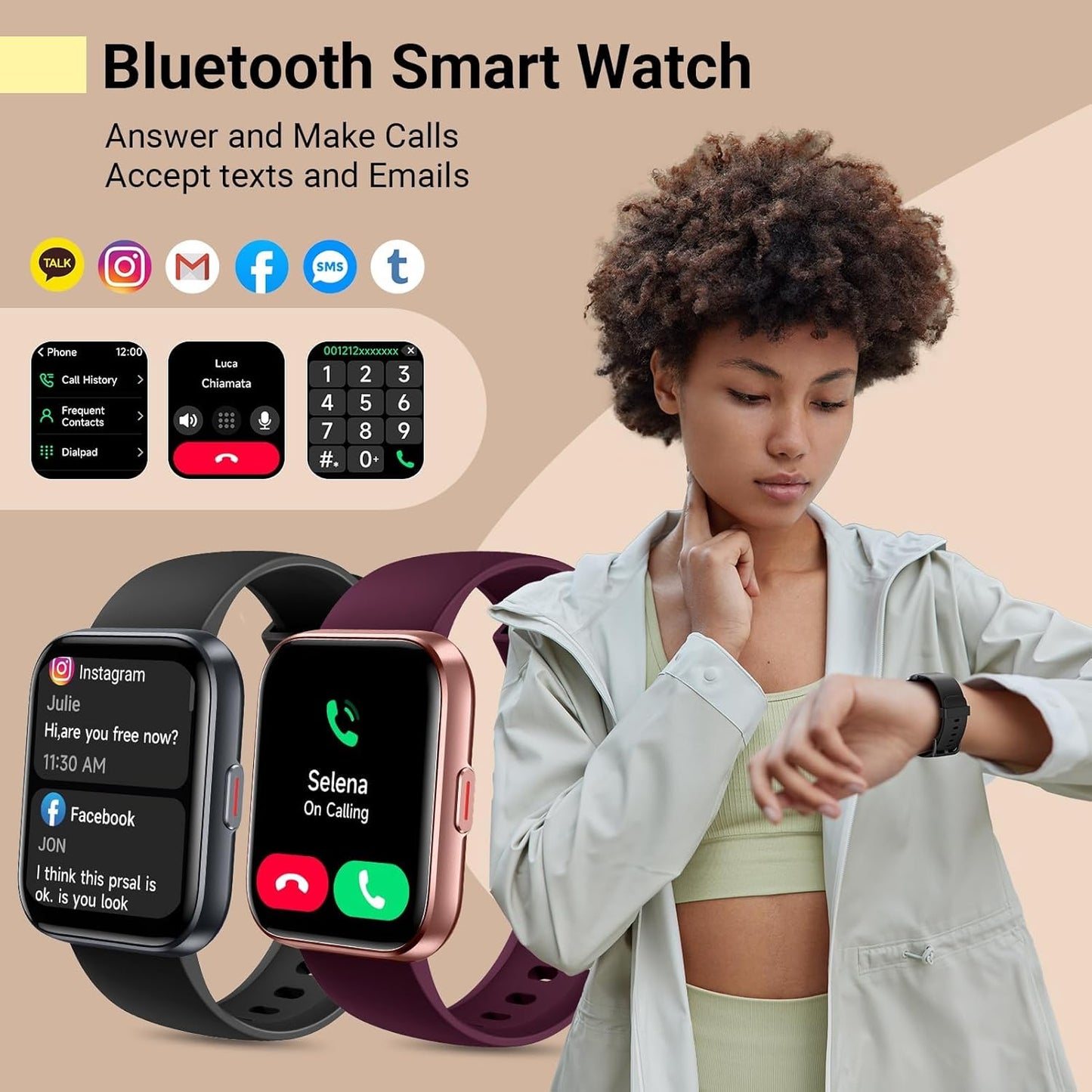 Smart Watches for Women, Smart Watch for Android Phones & Iphone, Fitness Watches for Women with Alexa, Call & Notification Alerts, Tracks Heart Rate/Sleep Smartwatches (Dark Purlple, 1.8 Inches)
