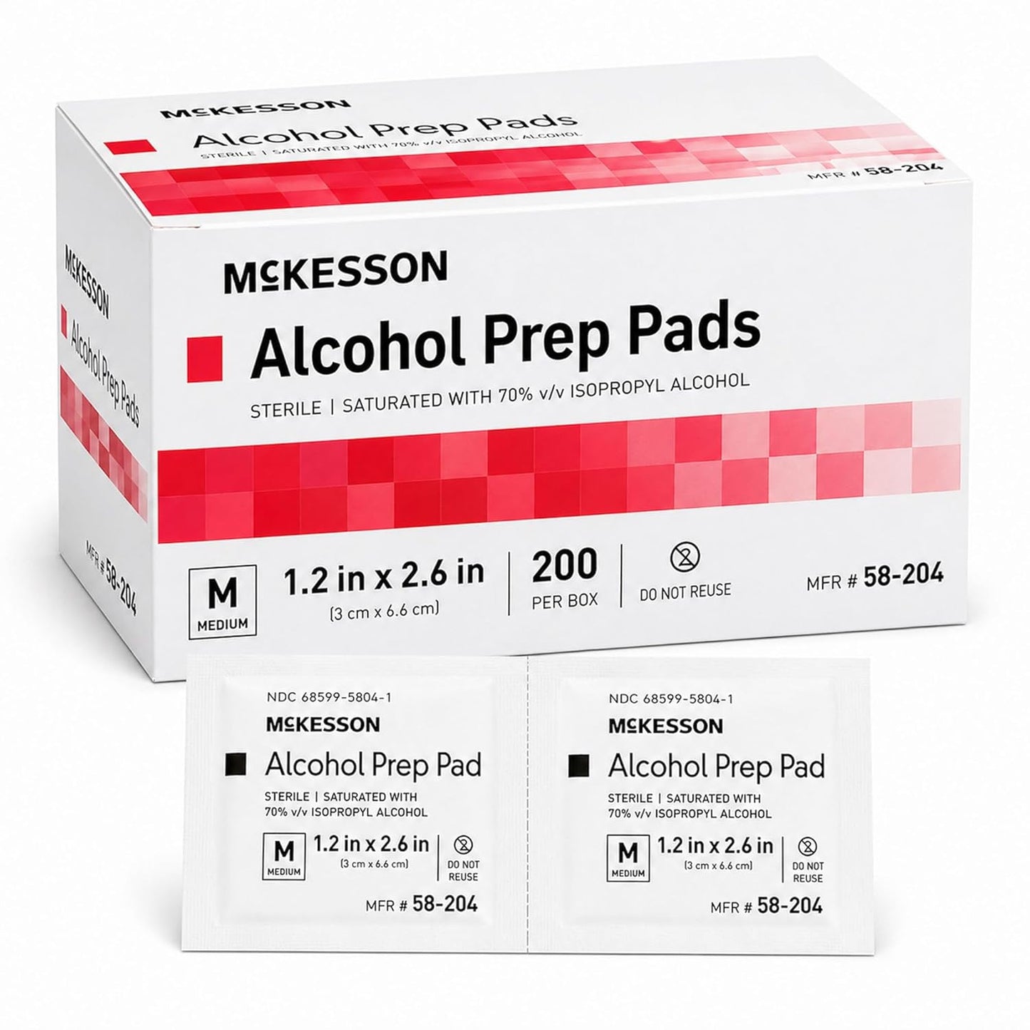 Alcohol Prep Pads, (200 Count) - Sterile, Individually Wrapped Wipes, 70% Isopropyl Alcohol, Medium Size, 2-Ply, Medical Grade, First Aid, 1 Box