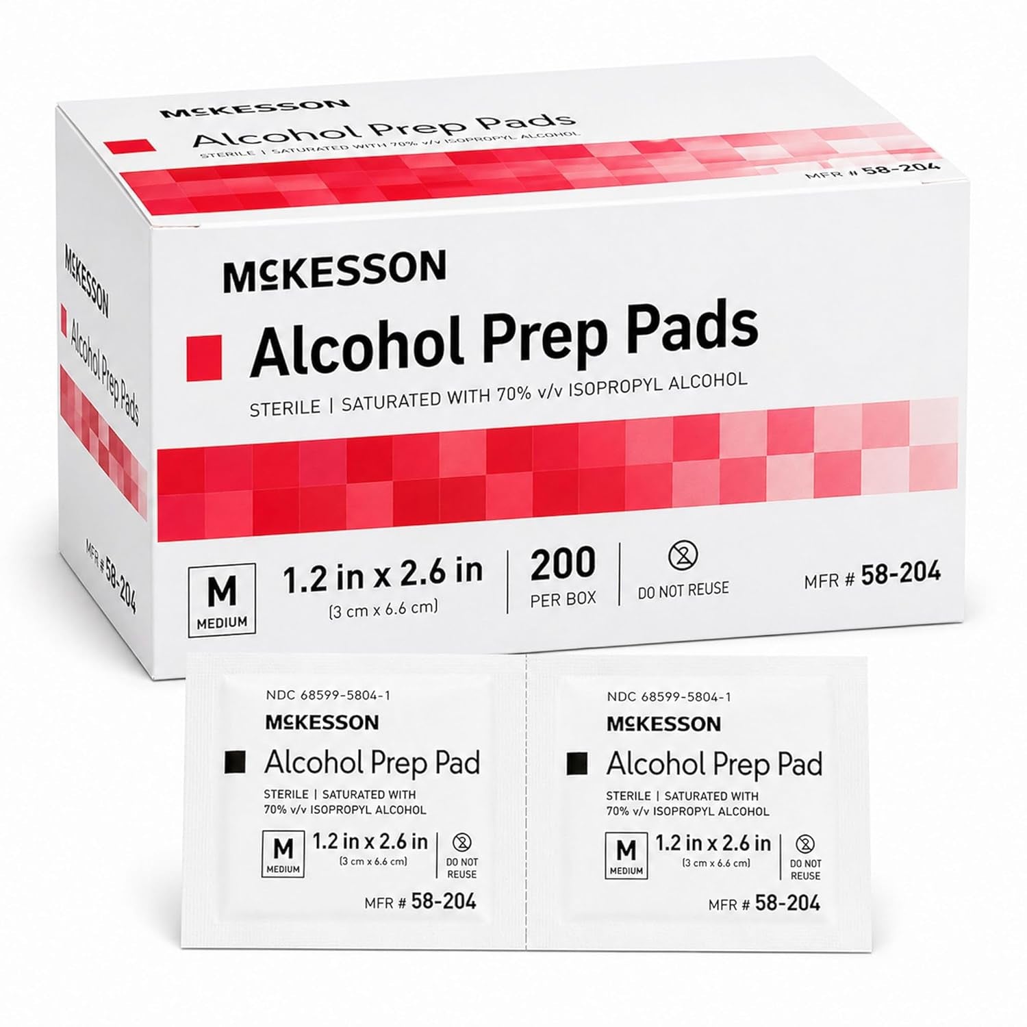 Alcohol Prep Pads, (200 Count) - Sterile, Individually Wrapped Wipes, 70% Isopropyl Alcohol, Medium Size, 2-Ply, Medical Grade, First Aid, 1 Box