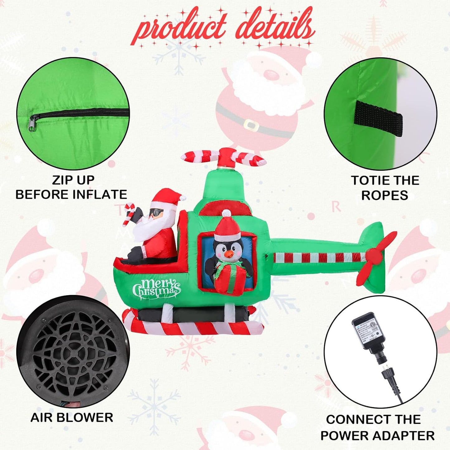 Christmas Inflatables Outdoor Decorations, 6.5FT Santa Flying Animated Airplane with Penguin Blow up Built-In LED Lights for Holiday Yard Garden Lawn Xmas Decor