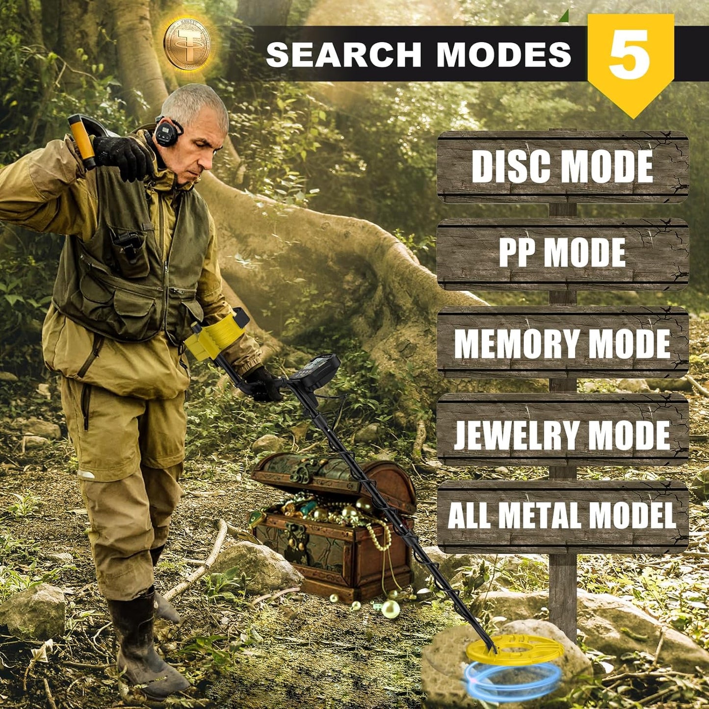 Metal Detector for Adults Waterproof-Professional Higher Accuracy Gold Detector with LCD Display,5 Mode,Advanced DSP Chip 12" Coil Metal Detectors(970-Yellow)