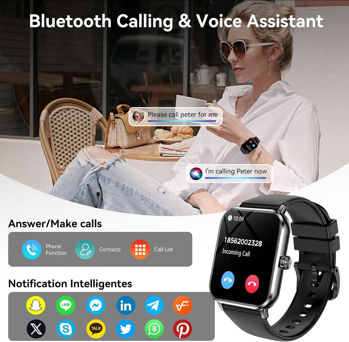 Smart Watch for Men Women, 1.83" HD Touch Screen with Bluetooth Call, IP68 Waterproof, 140+ Sport Modes, Fitness Tracker with Heart Rate & Sleep Monitor, Pedometer, Compatible with Android Iphone