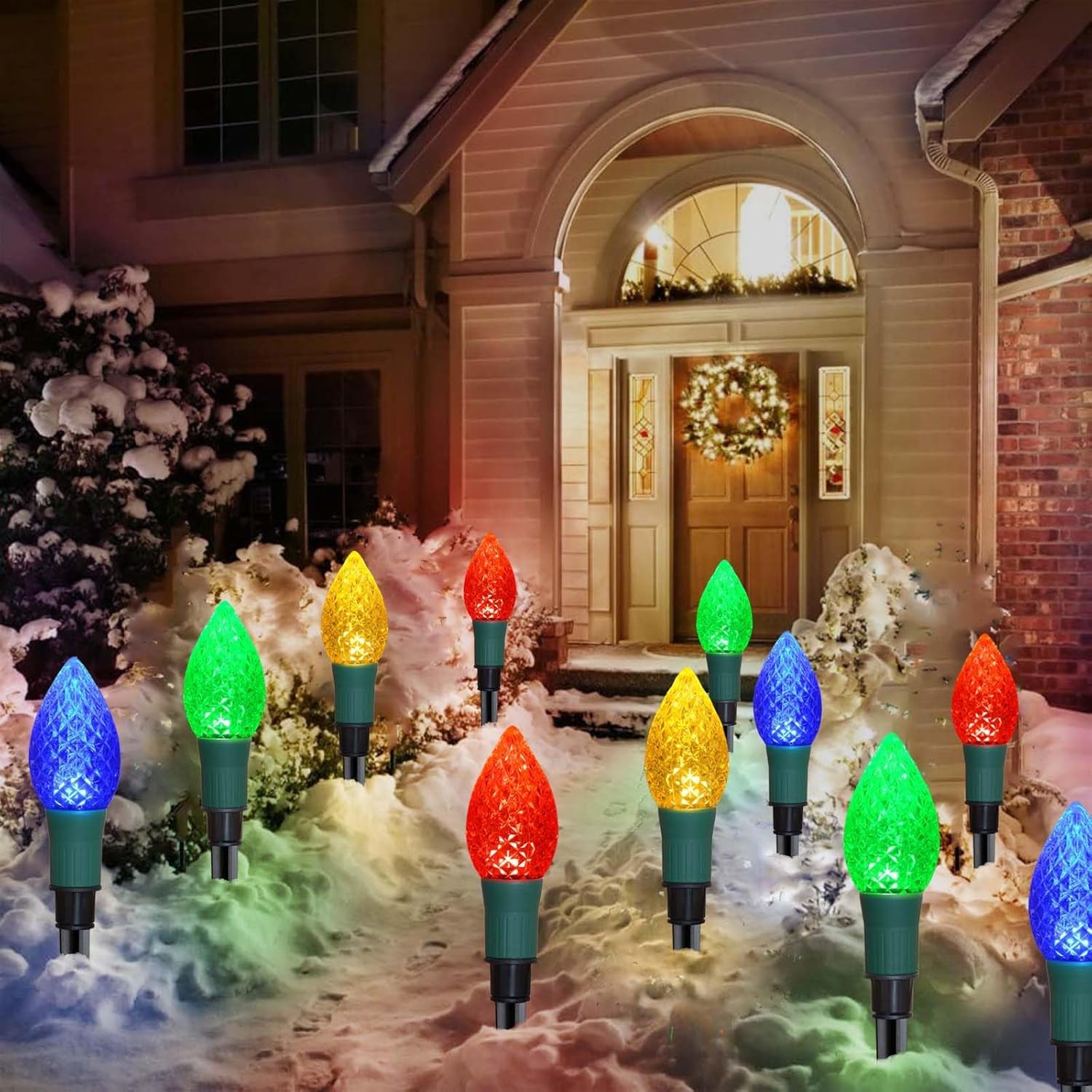 20-Pack Solar C9 Multi-Color Garden Stake Lights for Christmas Tree, Garden, Patio, Yard, Pathway