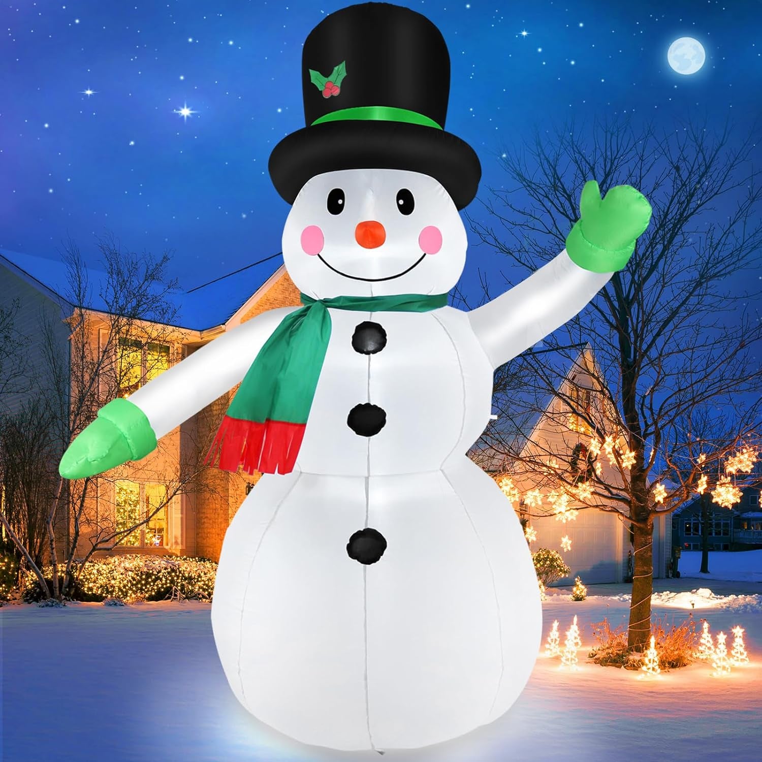 7 FT Christmas Inflatables Snowman Outdoor Yard Decorations, Christmas Blow up Snow Man with LED Lights & Black Hat, Winter outside Decor for Holiday Party Patio Garden Lawn, Xmas New Year Kids Gifts