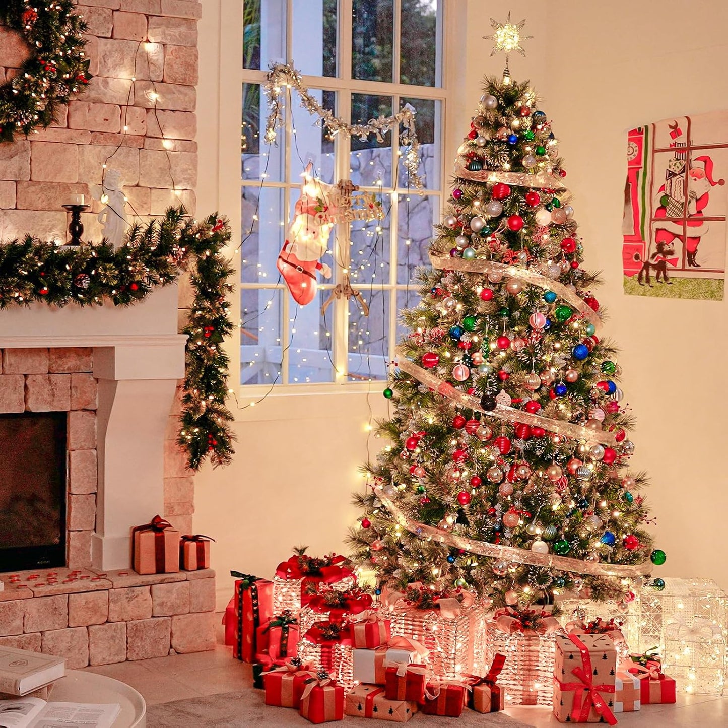 6 Ft Prelit Christmas Tree with Pine Needle and Red Berries
