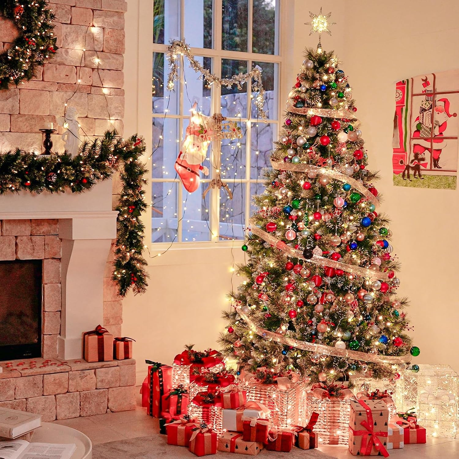 6 Ft Prelit Christmas Tree with Pine Needle and Red Berries