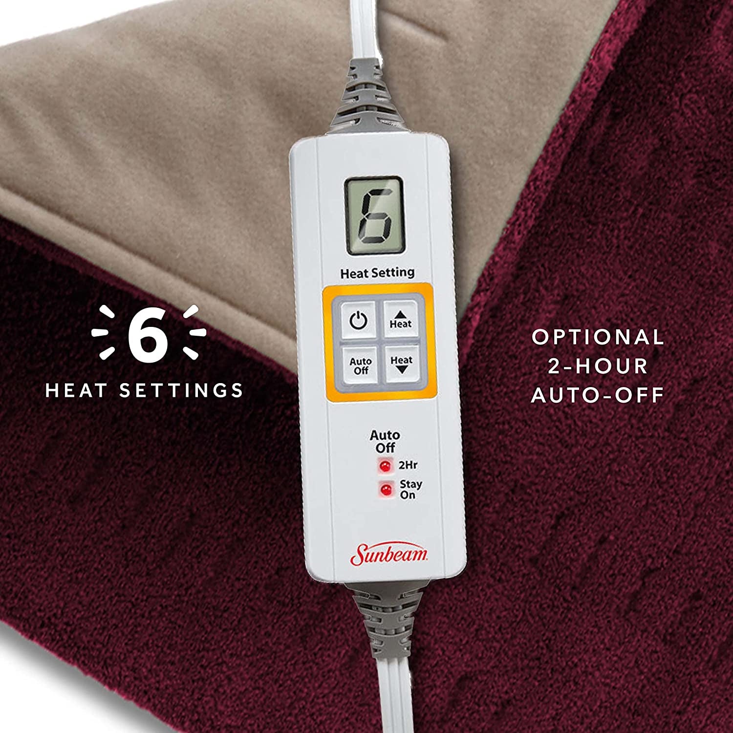XL Back Neck and Shoulder Heat Therapy 12 X 24 with Auto Shut off 6 Settings Machine-Washable Comfortable Microplush Fabric - Burgundy