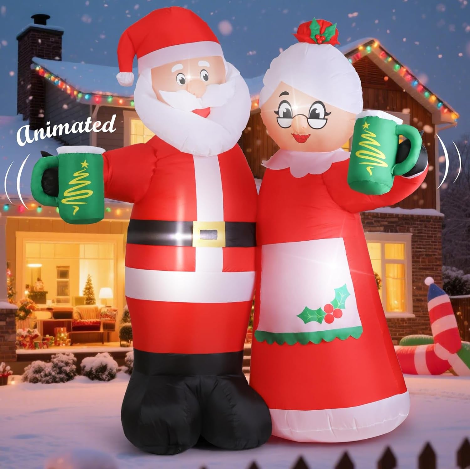 7FT Animated Christmas Inflatables Santa Claus Outdoor Decorations, Cheers Santa Inflatable Christmas Decorations with Built-In Leds, Christmas Blow up Yard Decorations for Garden Lawn Outdoor