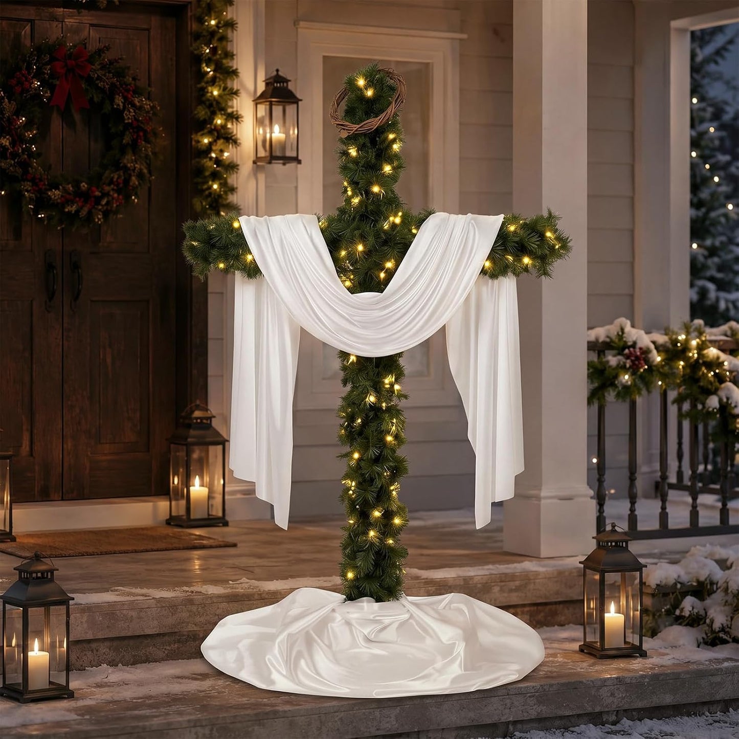 6FT Cross Christmas Tree with LED Lights, Outdoor Christmas Christian Decor