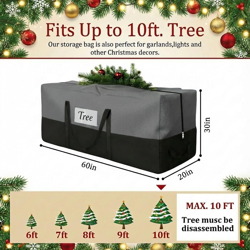 Christmas Tree Storage Bag, Fits 10-12 Ft Artificial Trees, Gray