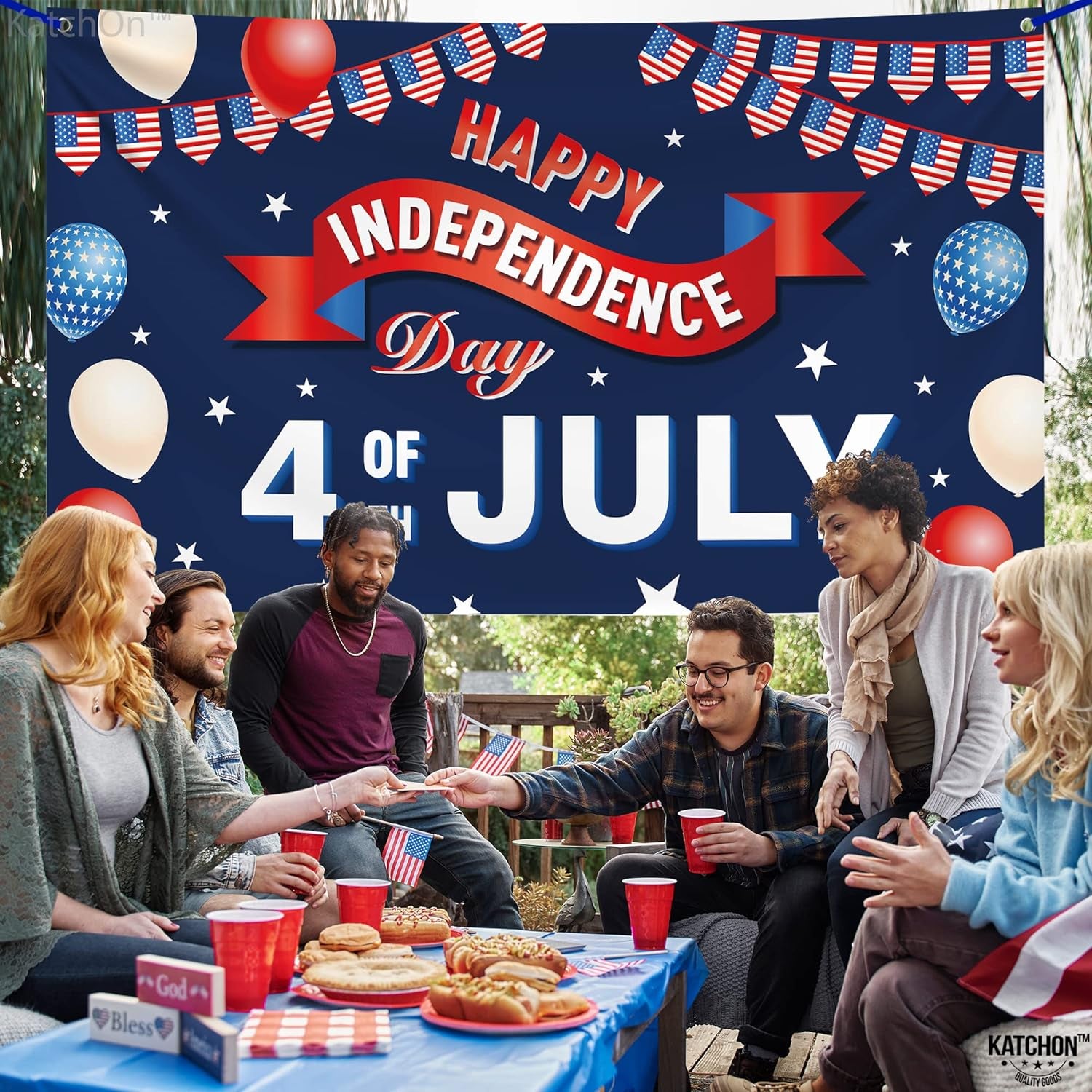 , Happy 4Th of July Banner - Large, 72X44 Inch | 4Th of July Decorations for Home | July 4 Decorations Banner for Patriotic Decorations Outdoor | Fourth of July Banner, 4Th of July Backdrop