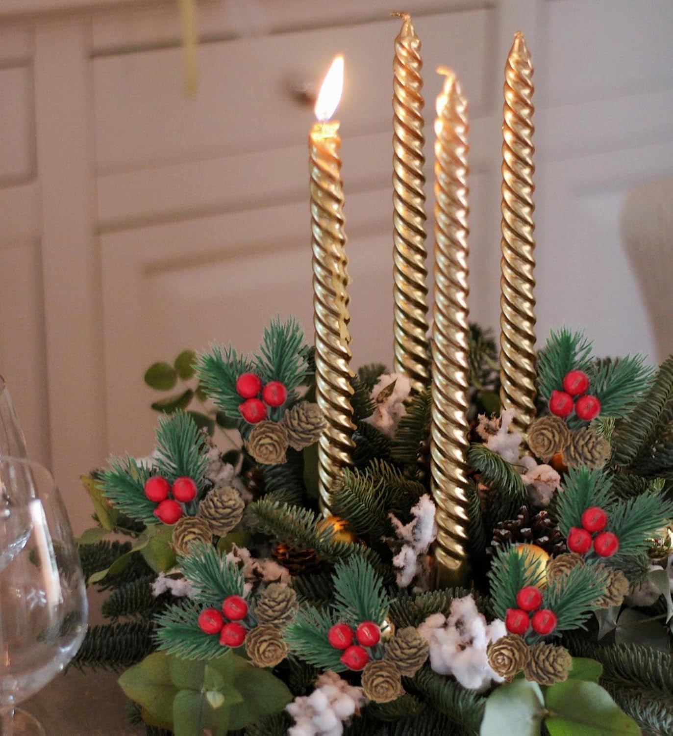 Christmas Floral Picks, 30Pcs Pine Cone Holly Berry Stems for Crafts, Artificial Christmas Picks and Sprays, Red Berry Branches Greenery for Christmas Home Decor, Garland, Wreath (30)