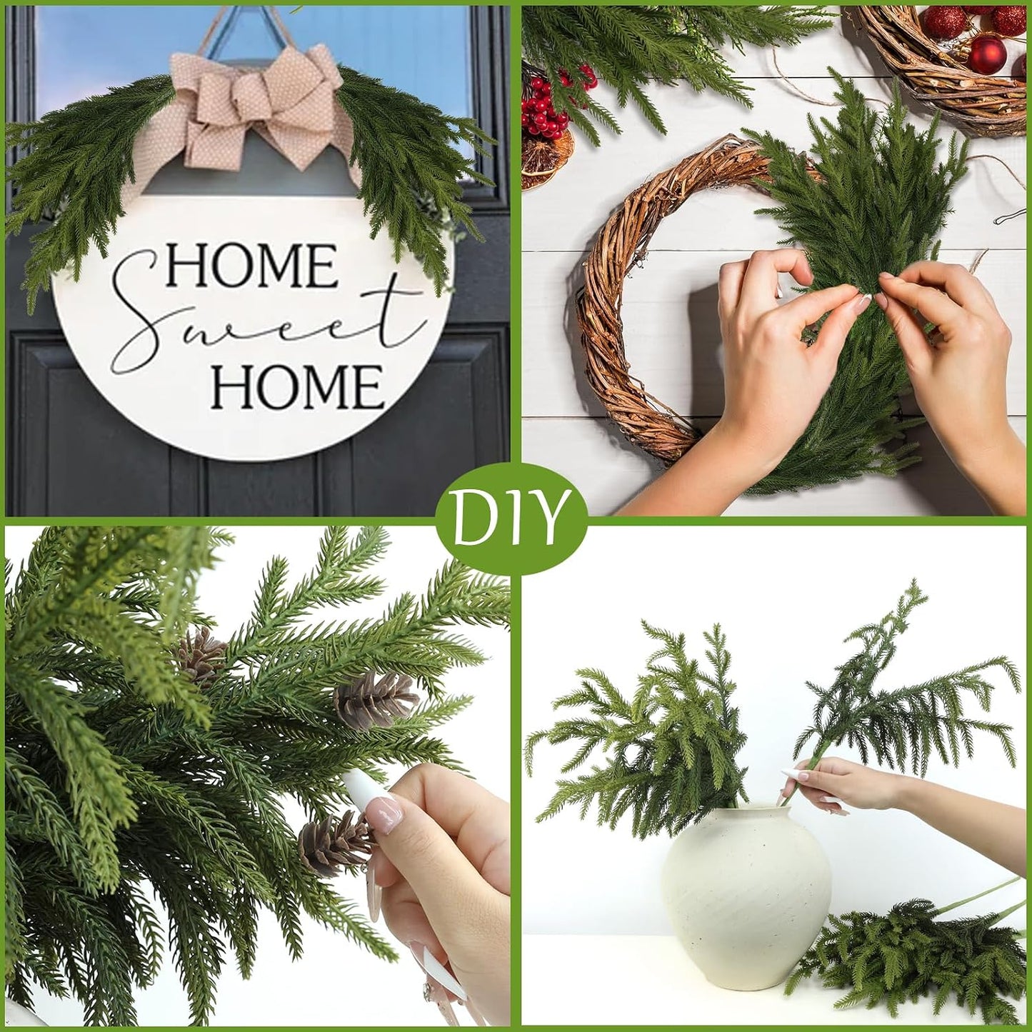 12 Pcs Pine Branches - 18 Inch Artificial Green Pine Stem