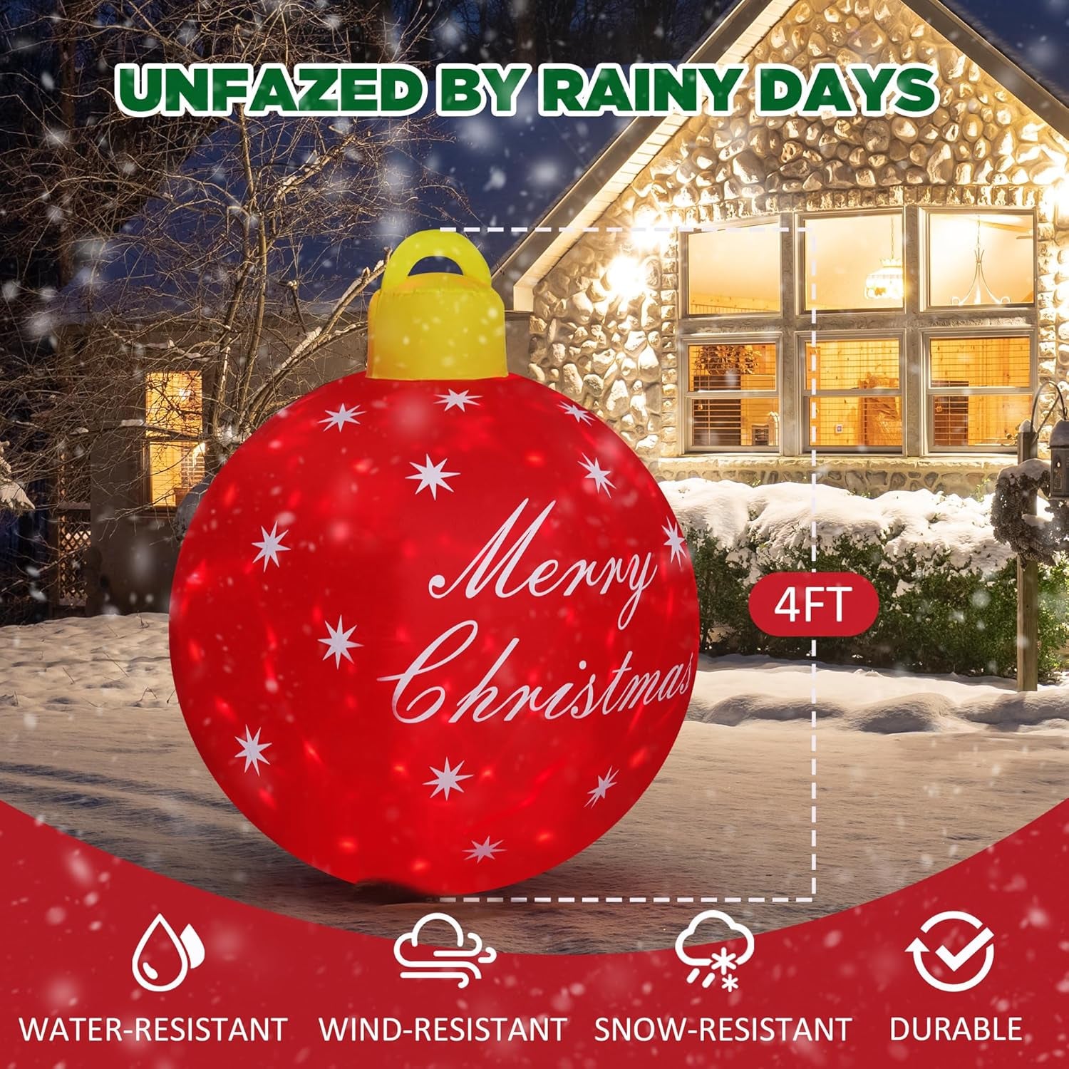 4FT Giant Merry  Blow up Cute Christmas Decor Built-In LED Xmas Yard outside Indoor Party Lawn Garden Porch Lawn Holiday(4Ft Merry Christmas Ball)