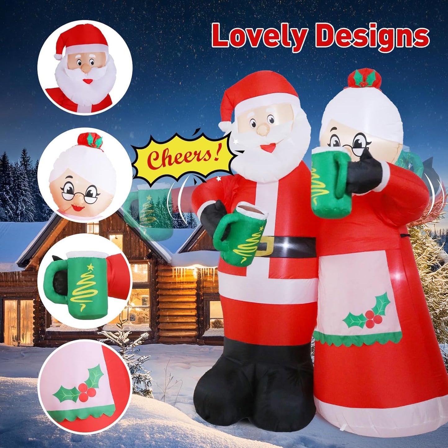 7FT Animated Christmas Inflatables Santa Claus Outdoor Decorations, Cheers Santa Inflatable Christmas Decorations with Built-In Leds, Christmas Blow up Yard Decorations for Garden Lawn Outdoor