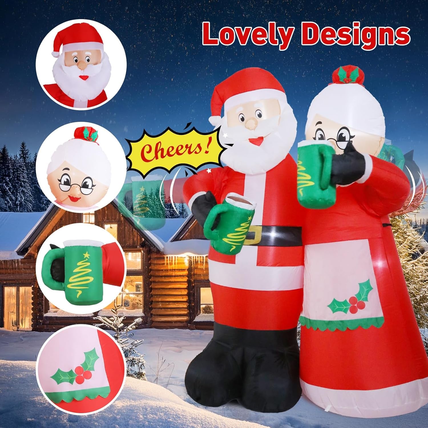 7FT Animated Christmas Inflatables Santa Claus Outdoor Decorations, Cheers Santa Inflatable Christmas Decorations with Built-In Leds, Christmas Blow up Yard Decorations for Garden Lawn Outdoor